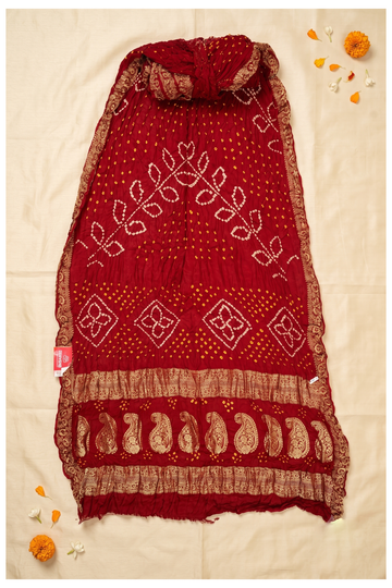 Maroon Bandhni Gajji Silk Wedding Saree