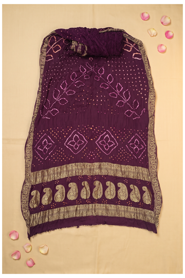 Wine Bandhni Gajji Silk Wedding Saree