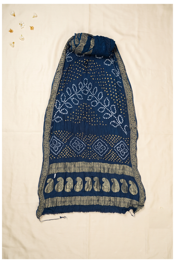 Navy Blue Bandhni Gajji Silk Wedding Saree
