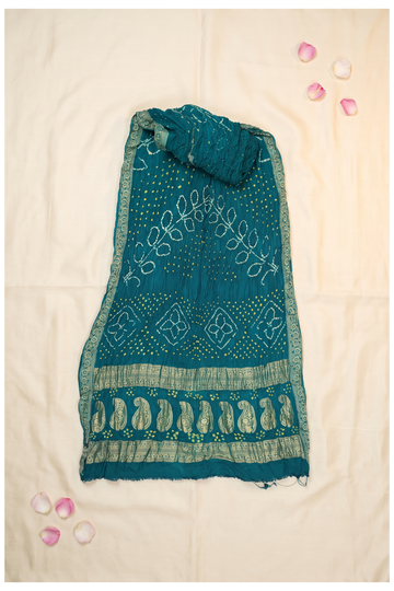 Teal Gajji Silk Bandhni Mehendi Wedding Saree