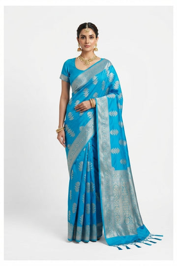 Elegant Sky Blue Banarasi Silk Saree With Zari Woven Motifs
