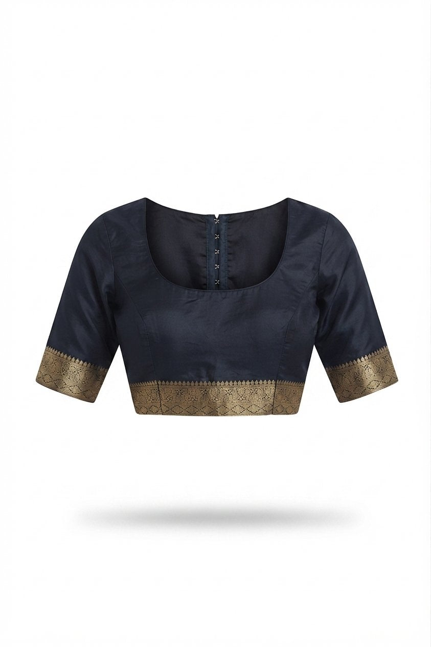 Elegant Navy Blue Banarasi Silk Saree With Gold And Silver Zari Buta Work