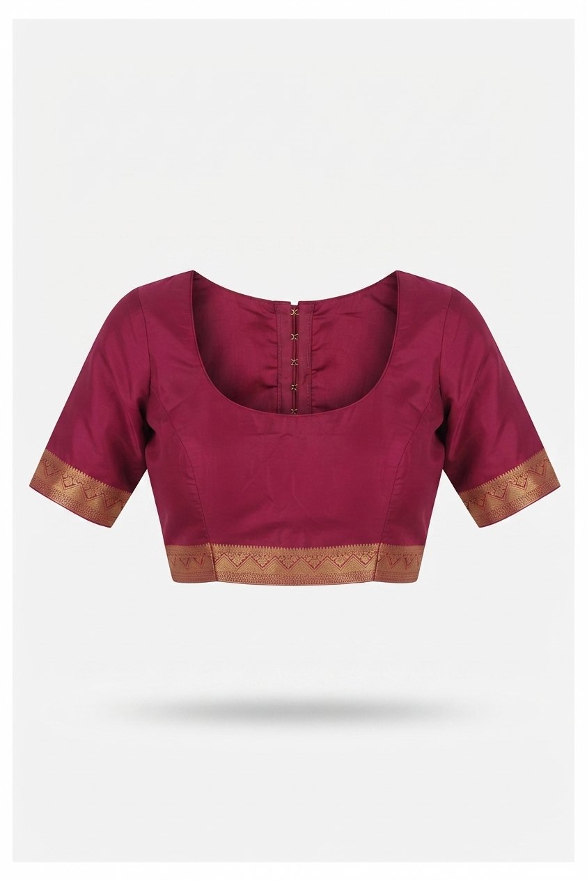 Elegant Magenta Silk Saree With Gold Zari Floral Butis