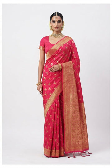 Elegant Rani Pink Banarasi Art Silk Saree With Golden Zari Weaving And Ornate Border
