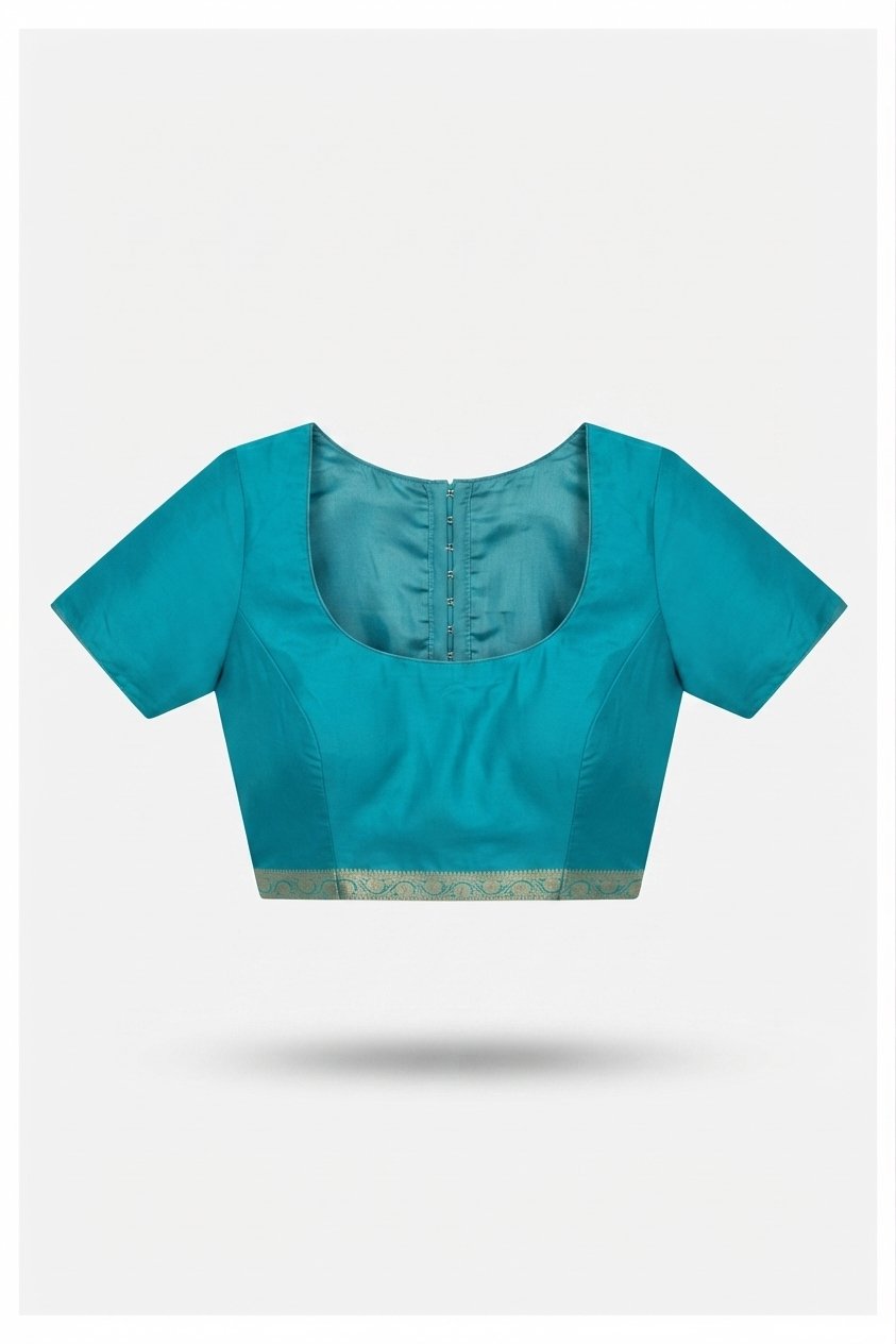 Elegant Turquoise Blue Silk Saree With Gold Zari Tree Motifs