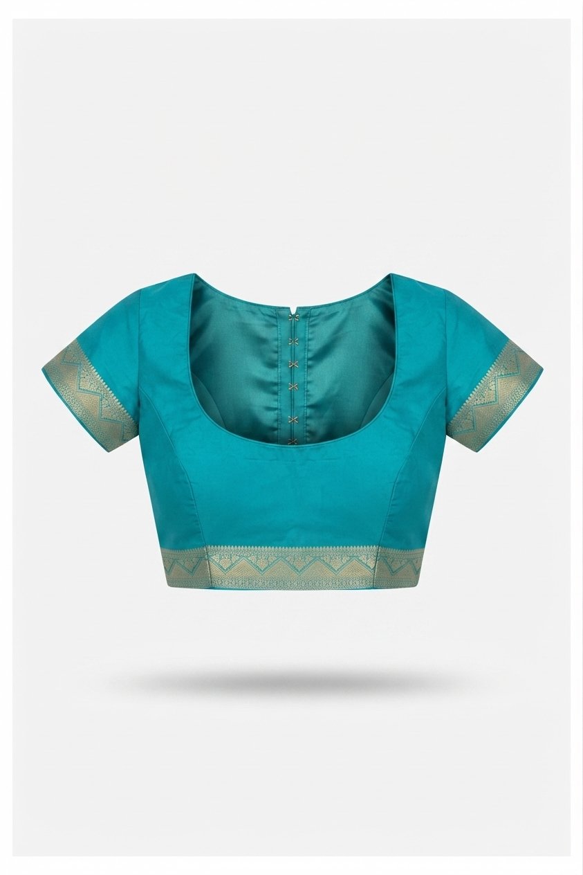 Elegant Teal Blue Silk Blend Saree With Gold Zari Floral Butis And Tassels