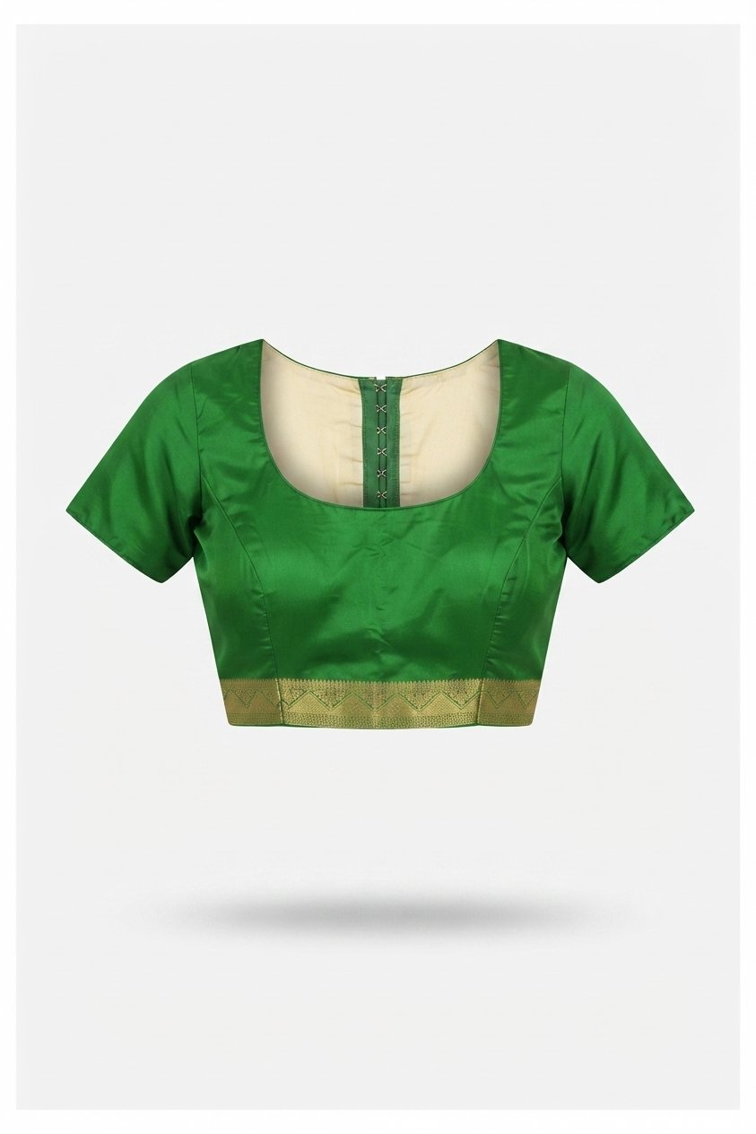 Elegant Emerald Green Silk Saree With Golden Zari Border And Floral Motifs