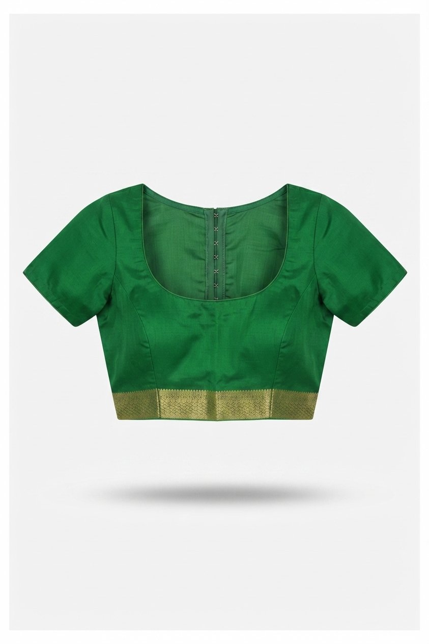 Elegant Emerald Green Banarasi Silk Saree With Gold Zari Floral Motifs
