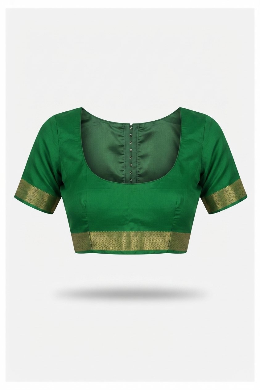 Elegant Emerald Green Banarasi Art Silk Saree With Gold Zari Border And Floral Butis