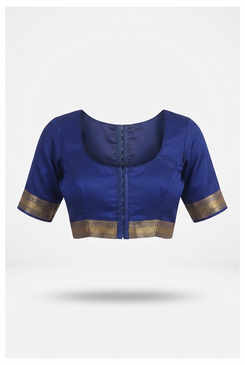 Elegant Royal Blue Banarasi Silk Saree With Gorgeous Gold Zari Motifs