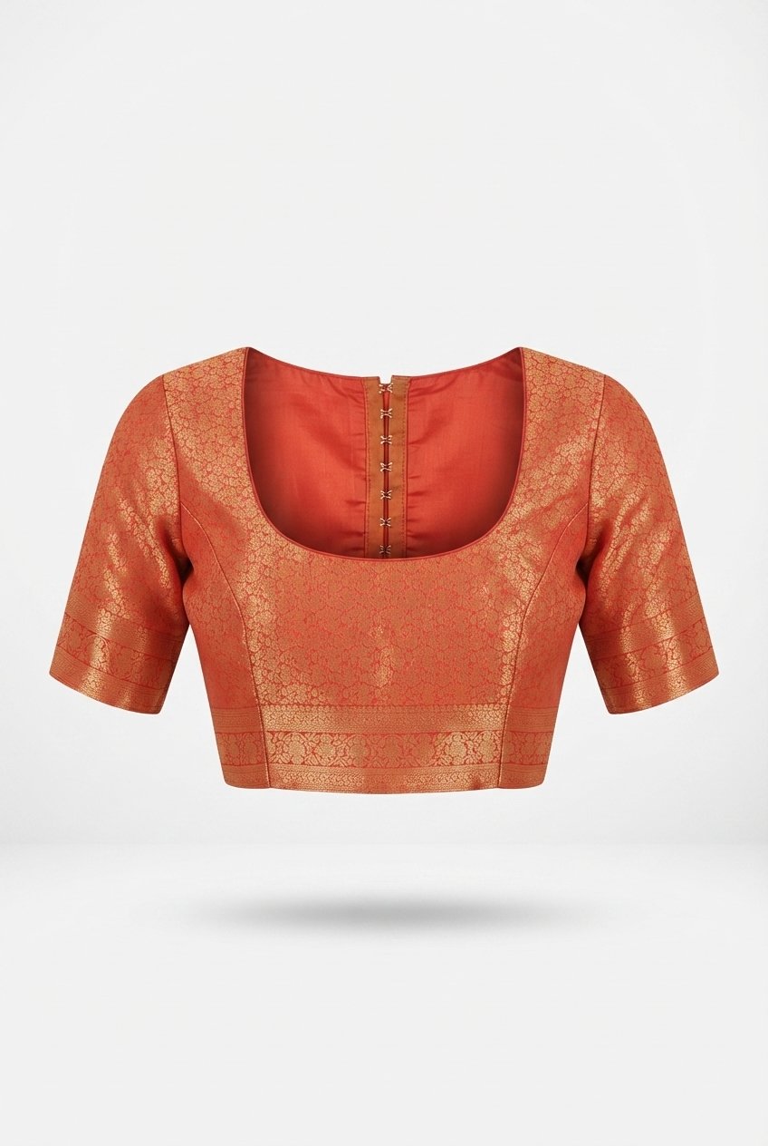 Elegant Coral Orange Banarasi Silk Saree With Intricate Gold Zari Jaal Work