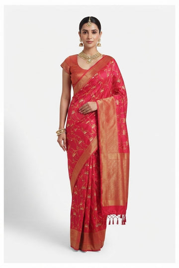 Rani Pink Banarasi Silk Saree With Elegant Golden Zari Weaving