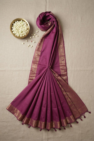Elegant Magenta Banarasi Art Silk Saree With Traditional Golden Zari Border