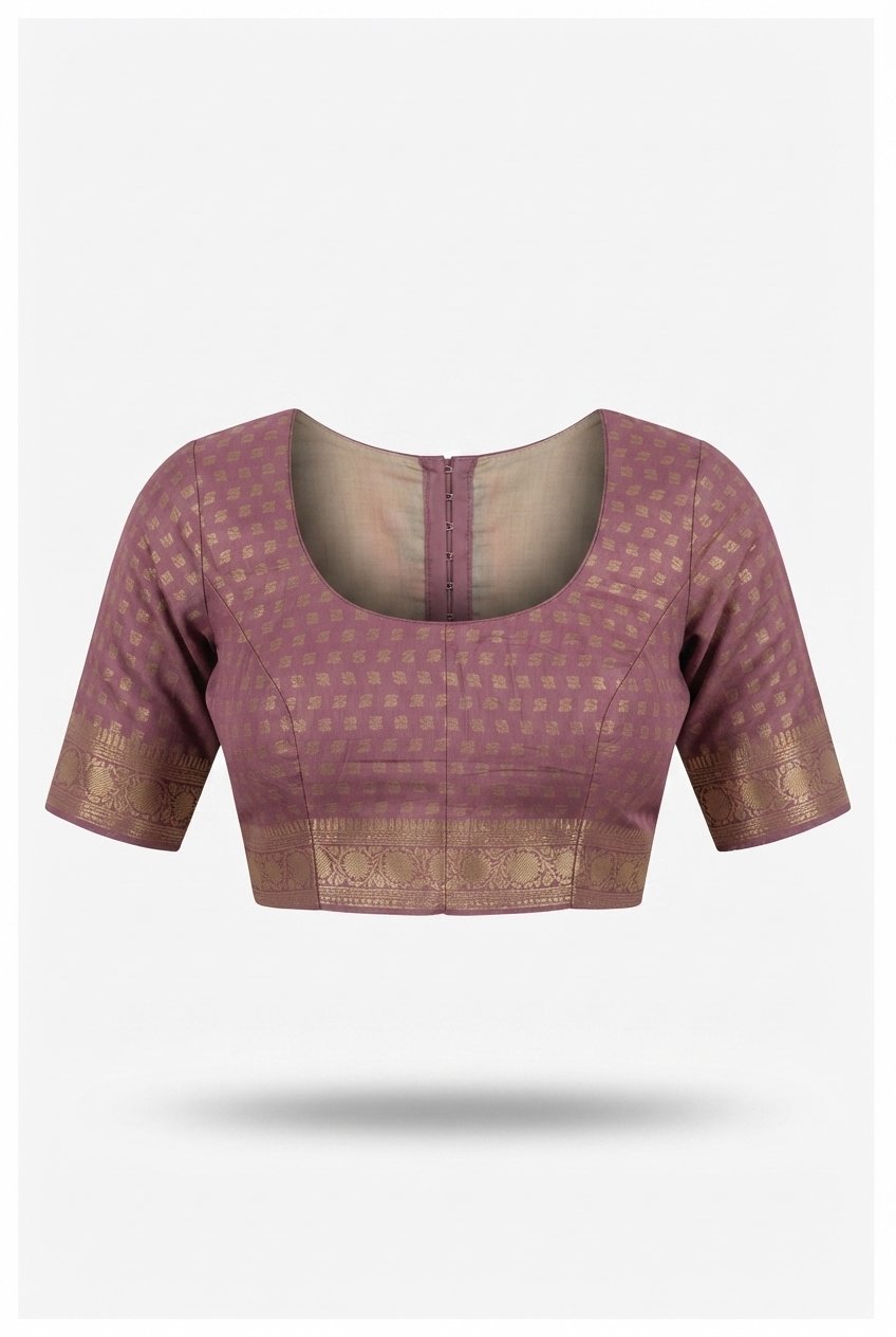 Elegant Mauve Handloom Cotton Saree With Golden Zari Border