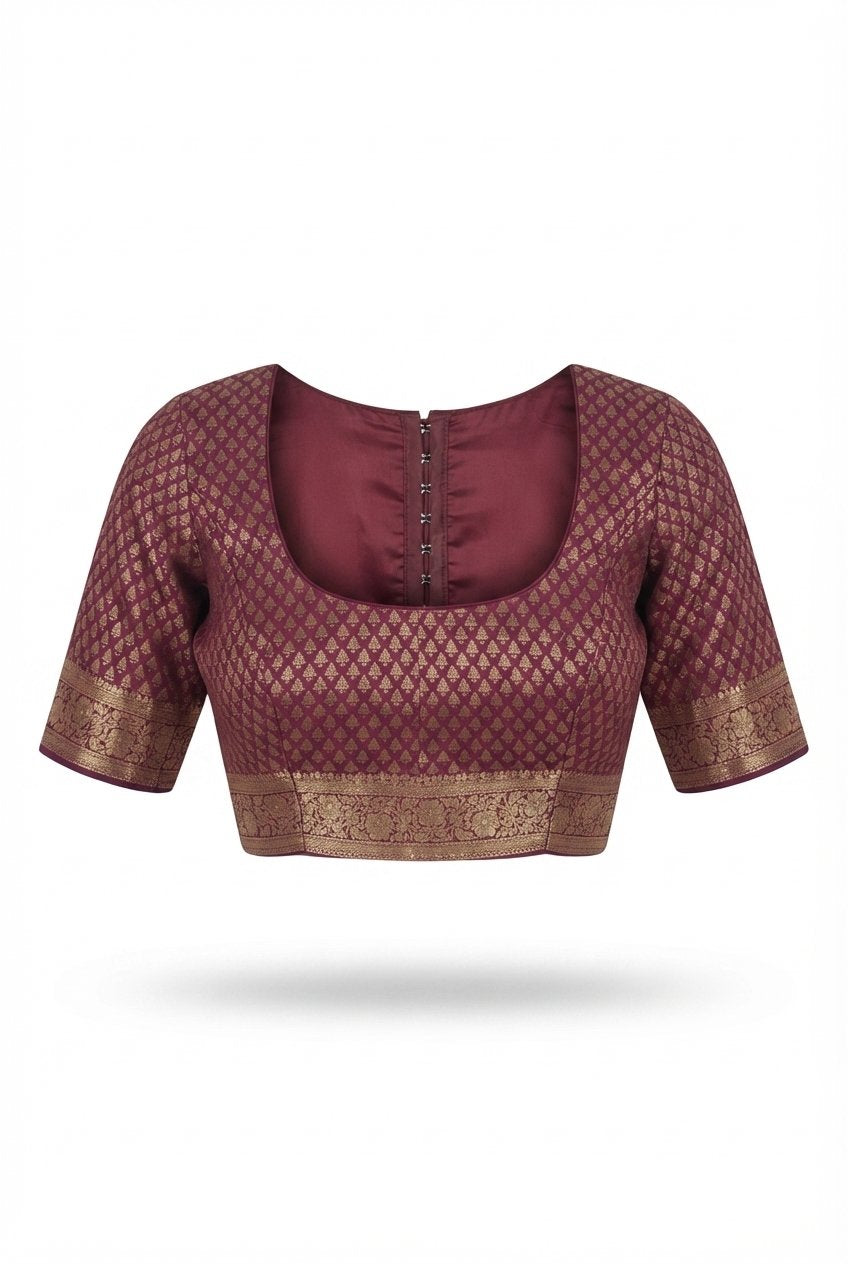 Elegant Deep Purple Silk Blend Saree With Intricate Golden Zari Border