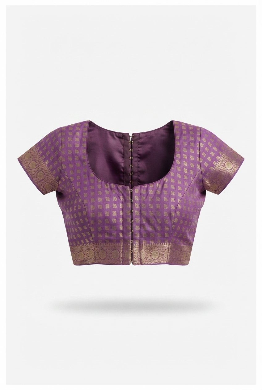 Elegant Purple Linen Blend Saree With Golden Zari Border And Tassels