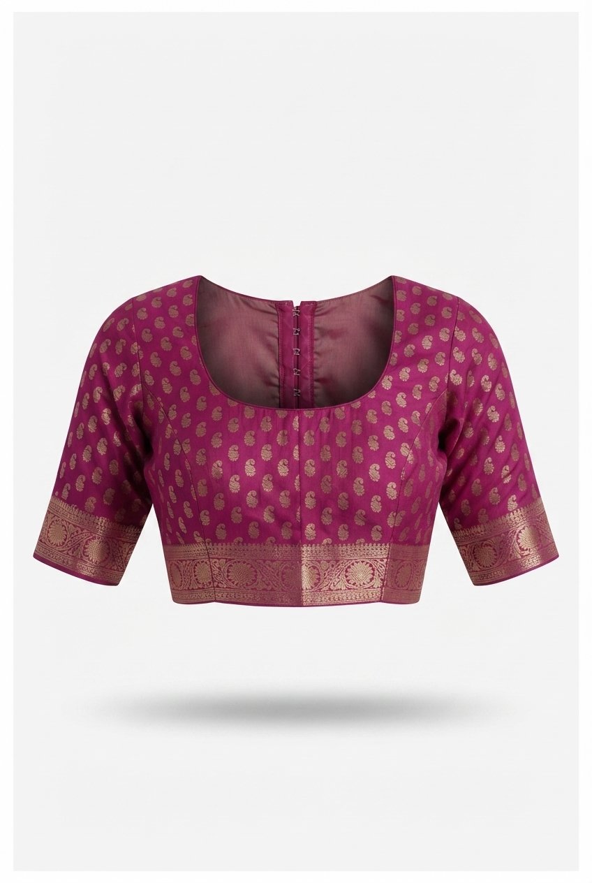 Elegant Magenta Silk Blend Saree With Intricate Golden Zari Border