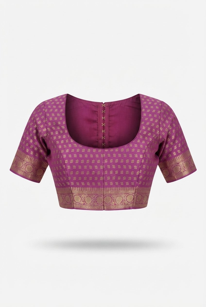Elegant Magenta Banarasi Silk Saree With Rich Gold Zari Border And Booti Work