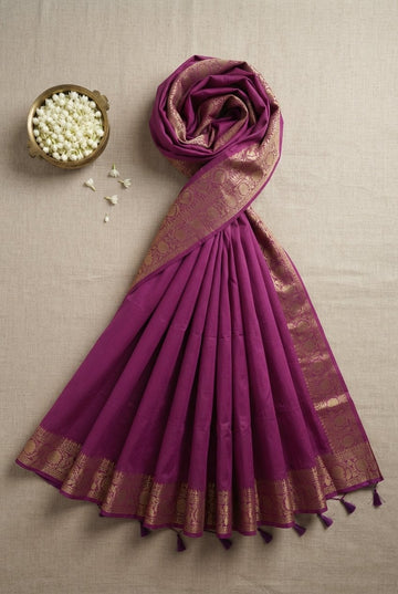 Elegant Purple Banarasi Silk Saree With Intricate Gold Zari Border And Pallu