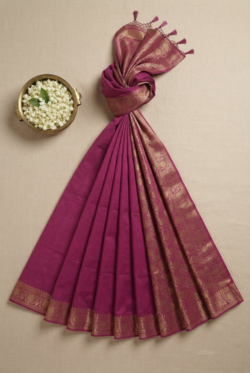 Elegant Magenta Banarasi Silk Saree With Intricate Gold Zari Border And Pallu