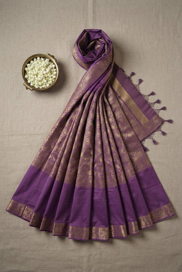 Elegant Lavender Banarasi Silk Saree With Antique Gold Zari Weave