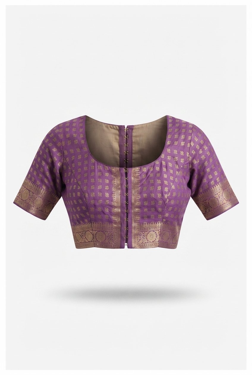 Elegant Lavender Banarasi Silk Saree With Antique Gold Zari Weave