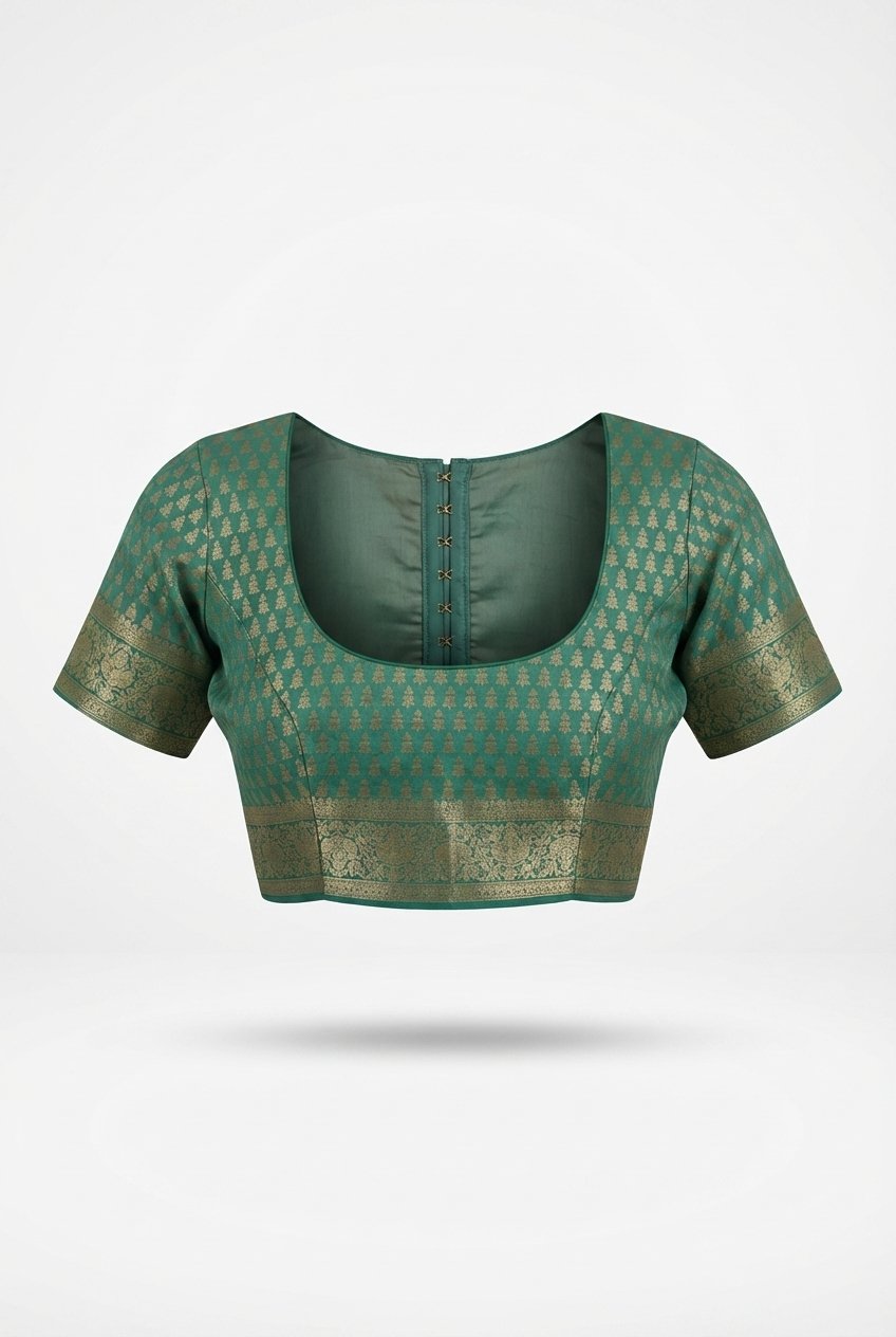 Elegant Teal Green Banarasi Style Silk Blend Saree With Golden Zari Border