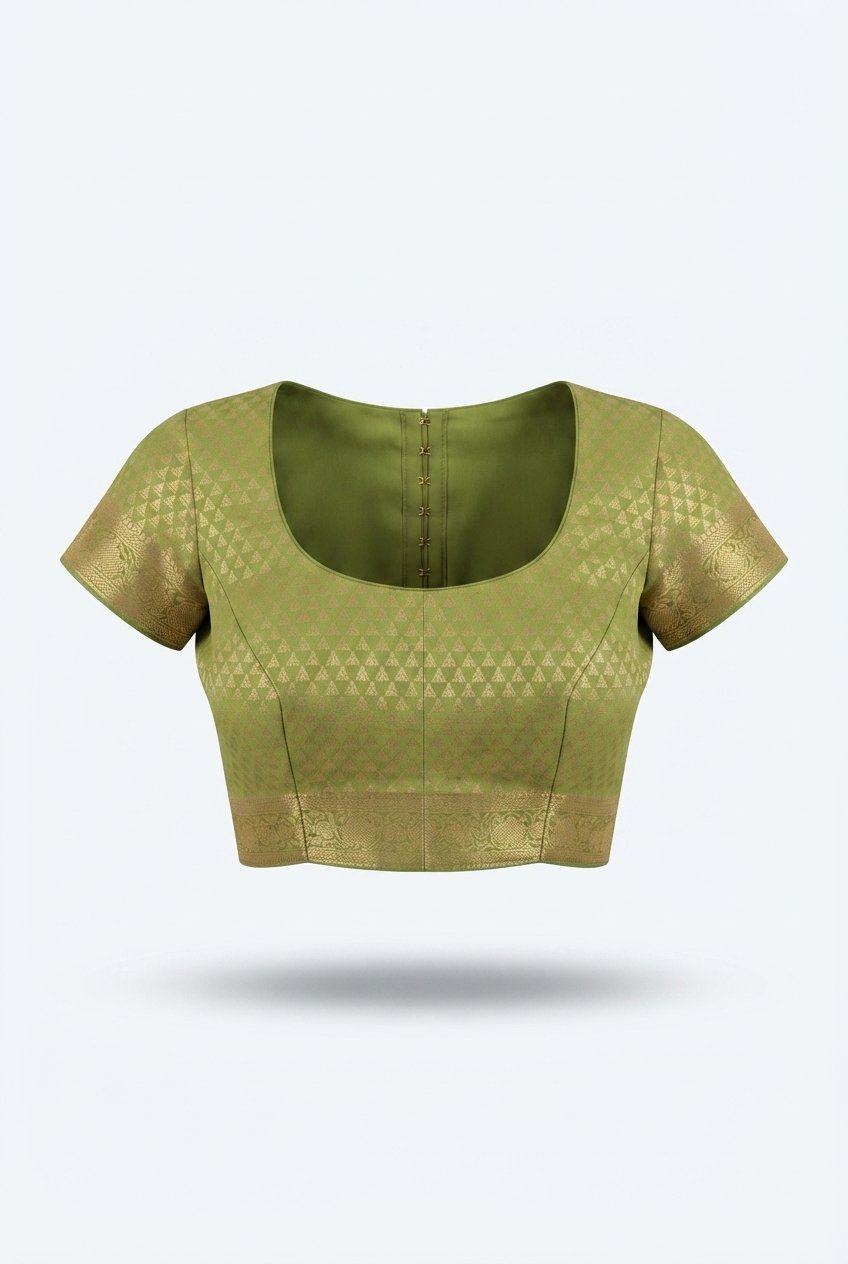 Elegant Olive Green Cotton Silk Saree With Rich Golden Zari Borders And Paisley Motifs