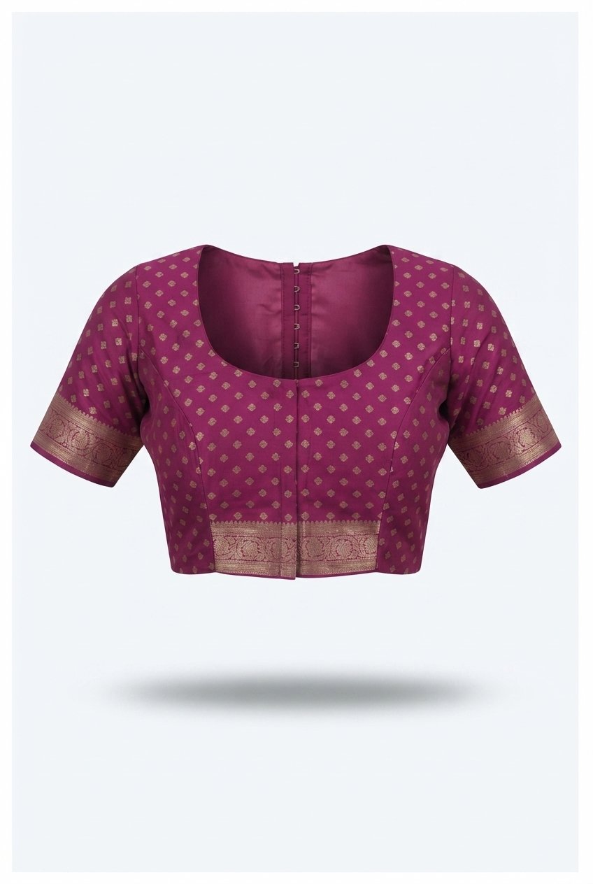 Elegant Magenta Silk Blend Saree With Gold Zari Border And Tassels