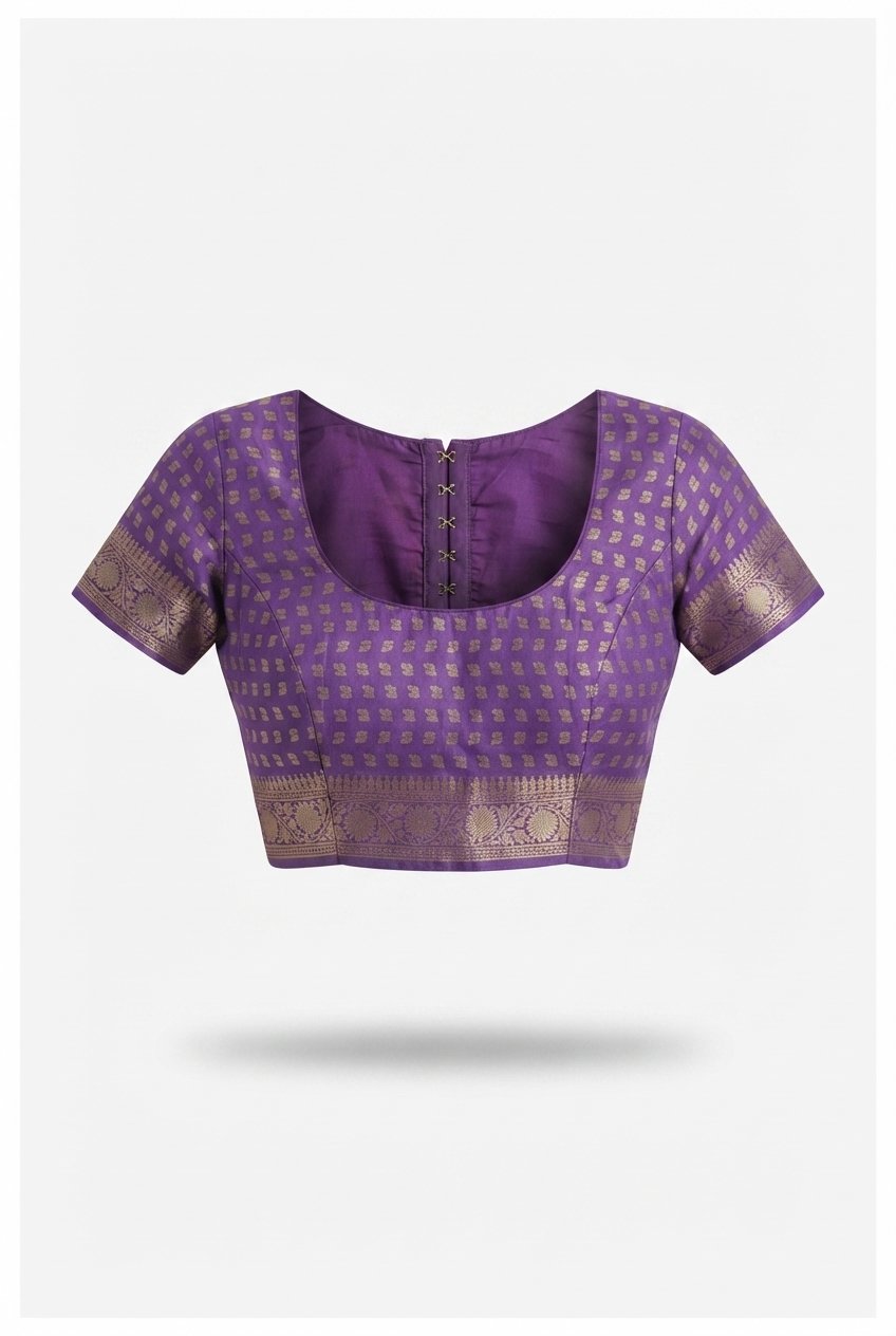 Elegant Purple Banarasi Silk Blend Saree With Intricate Gold Zari Border