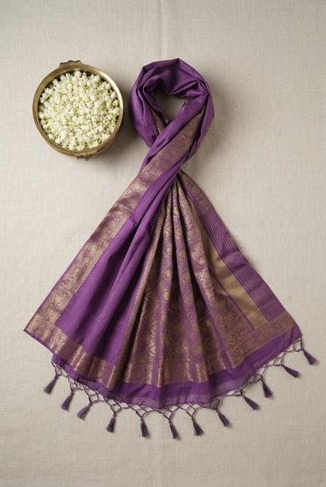Elegant Purple Cotton Silk Saree With Rich Golden Zari Border And Pallu