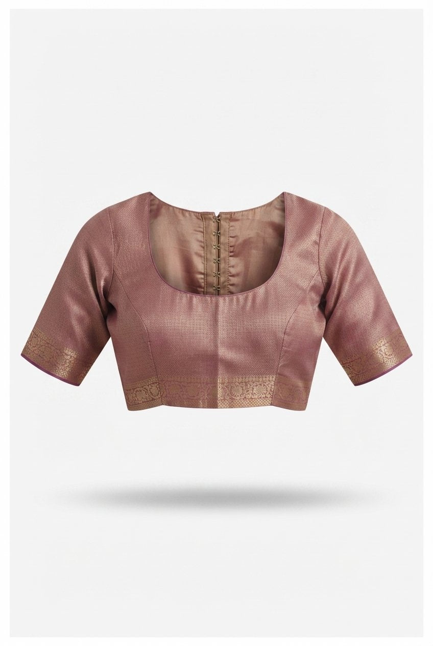 Elegant Mauve Silk Blend Saree With Golden Zari Floral Border