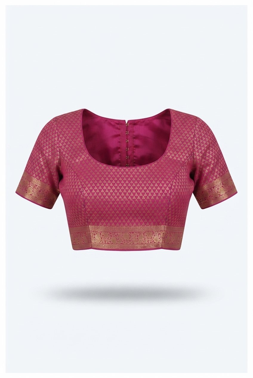 Elegant Magenta Pink Cotton Silk Saree With Rich Golden Zari Paisley Border