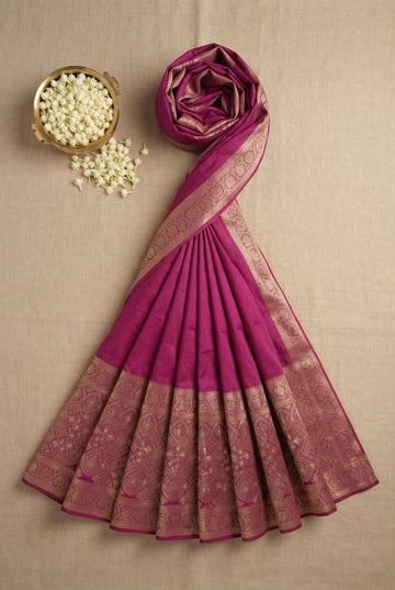 Royal Magenta Banarasi Silk Saree With Antique Gold Zari Border