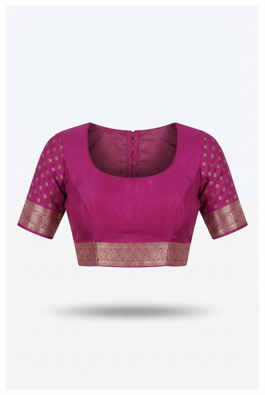 Royal Magenta Banarasi Silk Saree With Antique Gold Zari Border