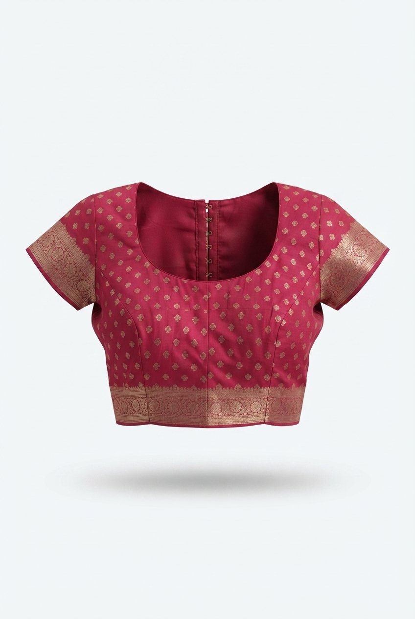 Elegant Crimson Pink Cotton Silk Saree With Intricate Golden Zari Border And Tassels