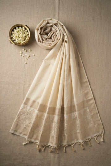 Imperial Ivory Handloom Chanderi Silk Saree With Woven Zari Border