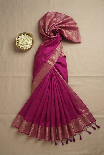 Elegant Deep Magenta Banarasi Silk Saree With Intricate Gold Zari Border And Pallu