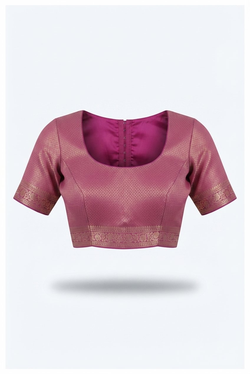 Elegant Magenta Pink Banarasi Silk Saree With Rich Gold Zari Border And Hand-Tied Tassels
