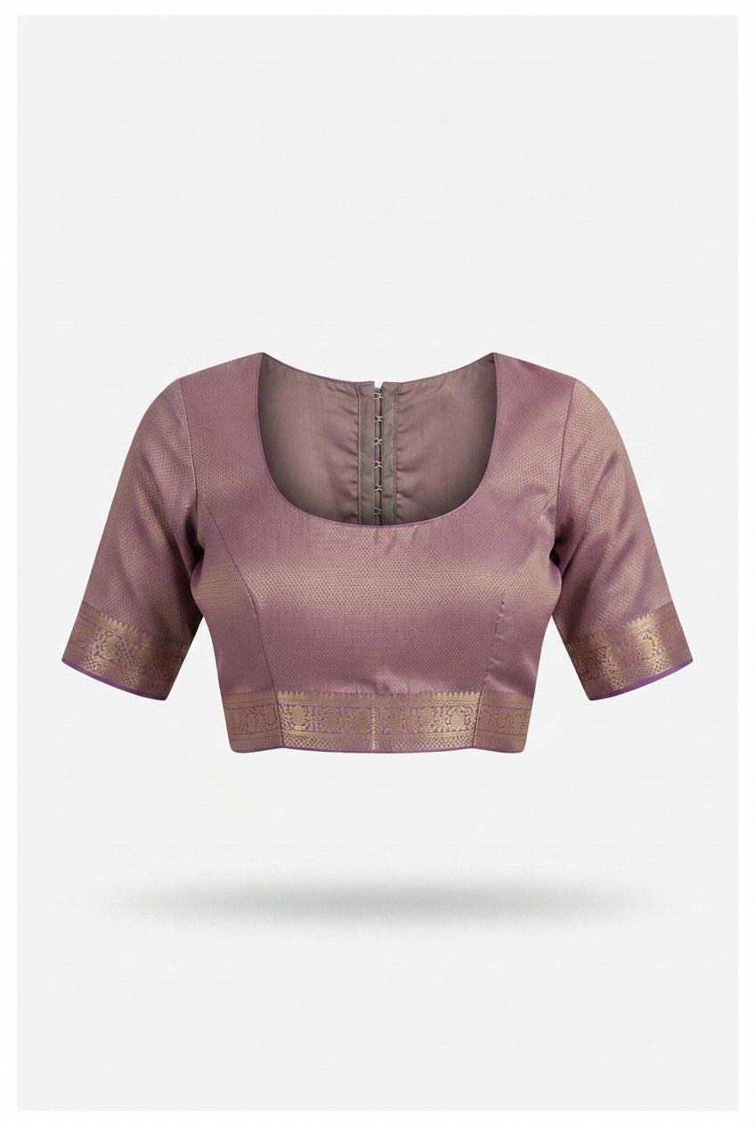 Elegant Mauve Banarasi Silk Saree With Traditional Gold Zari Border And Pallu