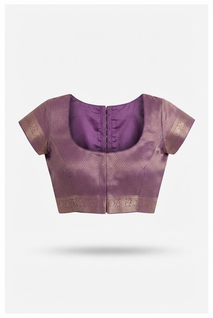 Elegant Purple Linen Blend Saree With Golden Zari Border And Tasseled Pallu