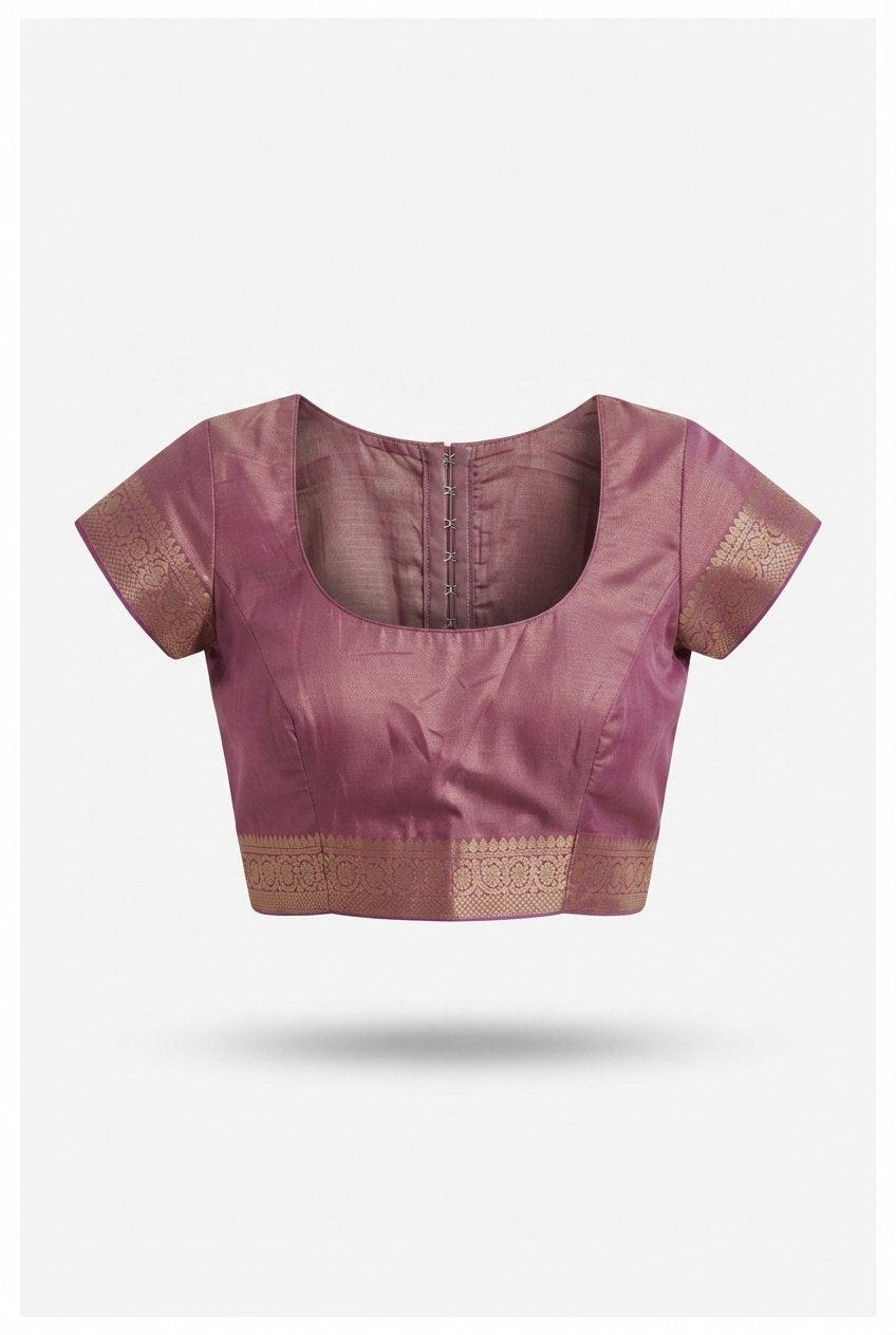Elegant Mauve Banarasi Silk Saree With Intricate Gold Zari Weaving