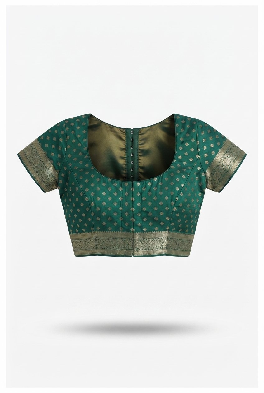 Emerald Green Handloom Cotton Silk Saree With Elegant Zari Border