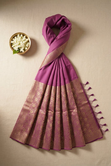 Elegant Magenta Banarasi Silk Saree With Rich Gold Zari Floral Buta And Ornate Border