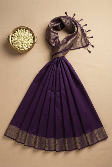 Elegant Purple Banarasi Silk Saree With Antique Golden Zari Weaving