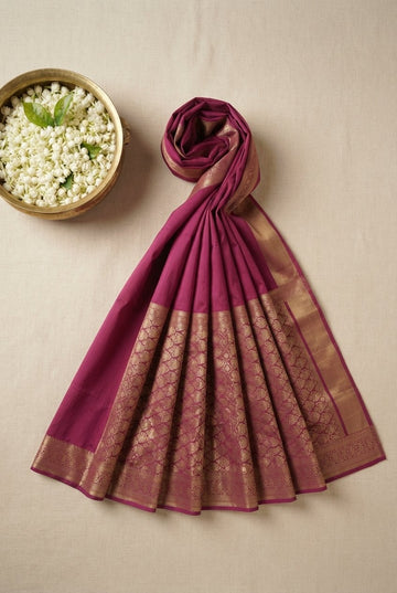 Elegant Mauve Pink Silk Blend Banarasi Saree With Rich Gold Zari Brocade