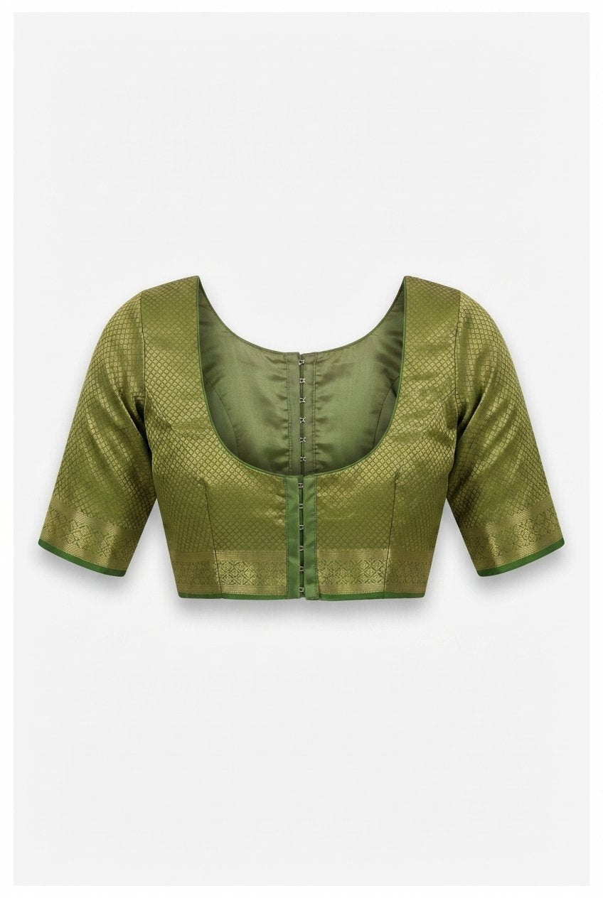 Elegant Olive Green Soft Silk Saree With Ornate Gold Zari Border