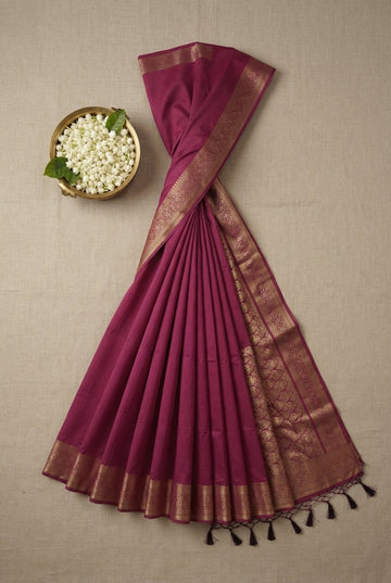 Elegant Wine Magenta Handwoven Zari Border Silk Blend Saree