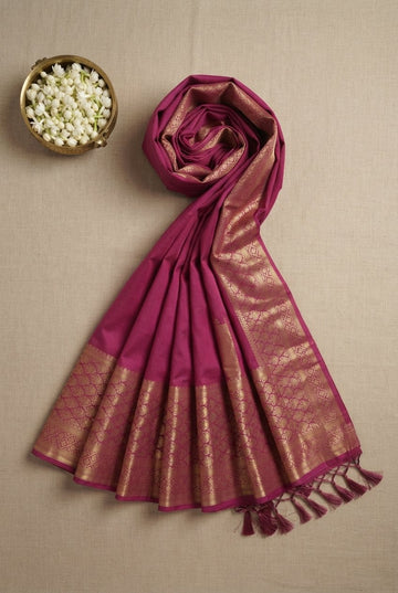 Elegant Magenta Cotton Silk Saree With Intricate Gold Zari Border