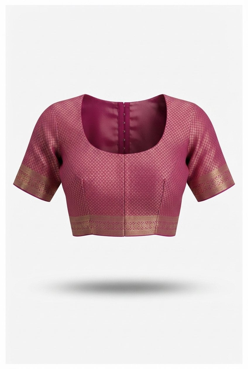 Elegant Magenta Silk Blend Saree With Rich Golden Zari Border And Tassels